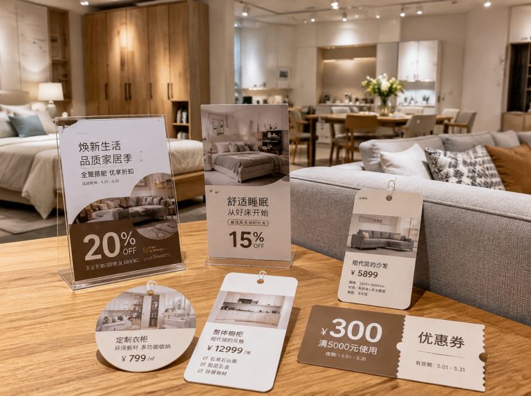 保定白沟新城家具门店单页海报与吊牌
